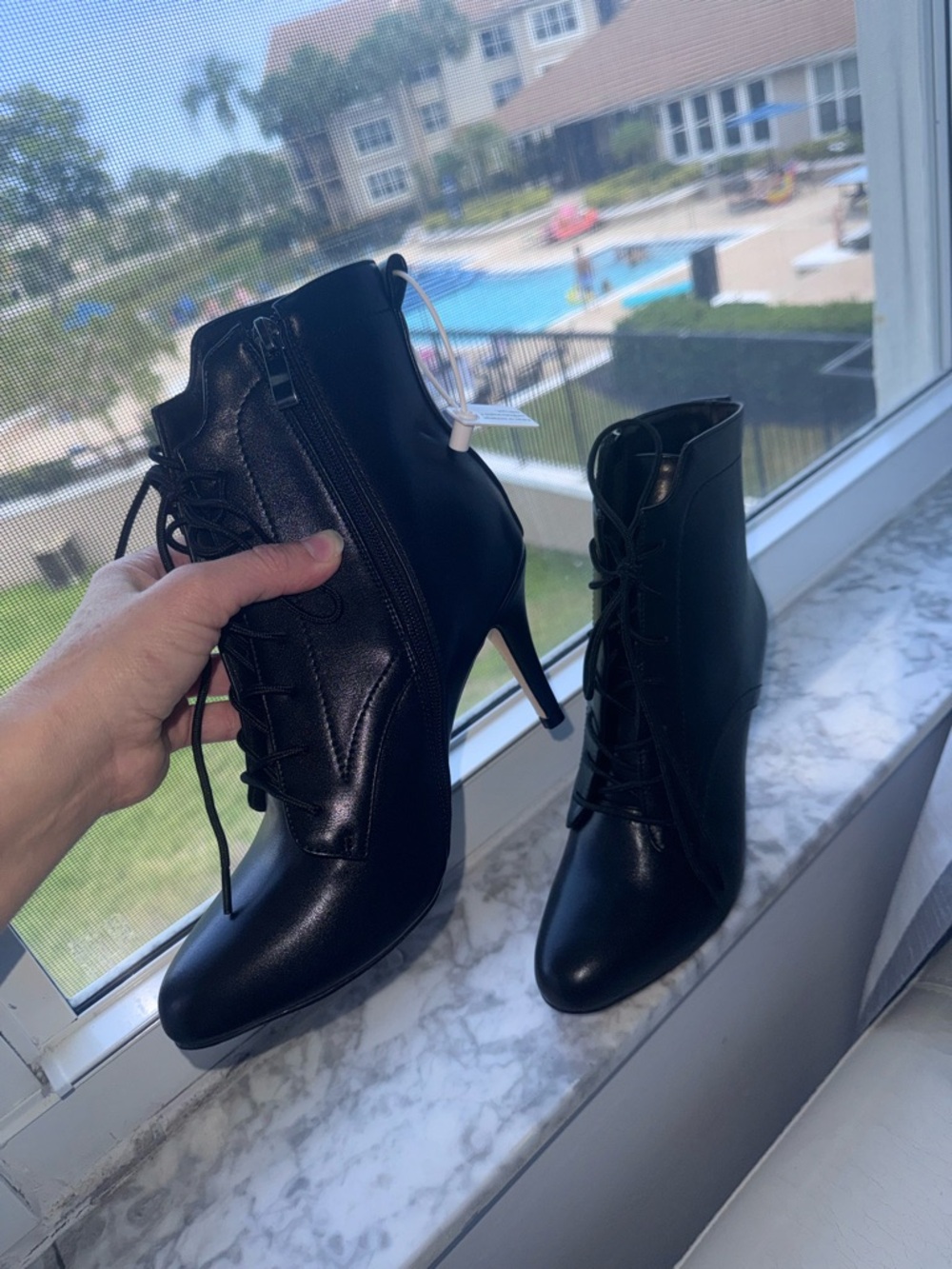 Women's Black Lace-Up Stiletto Ankle Boots